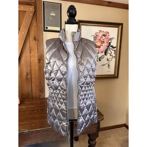 Lands End Womens Medium 10-12 Goosedown Filled Puffer Vest Silver